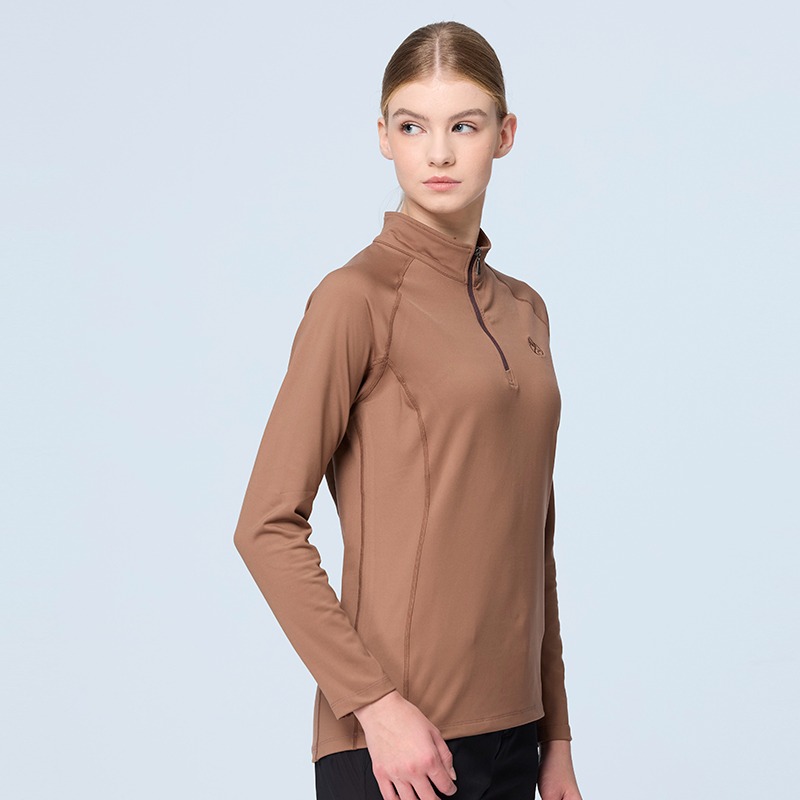 荒野 WILDLAND 女款彈性暖感半襟拉鍊機能衣 0B22611 沙色 中層衣 運動服 OUTDOOR NICE-細節圖3