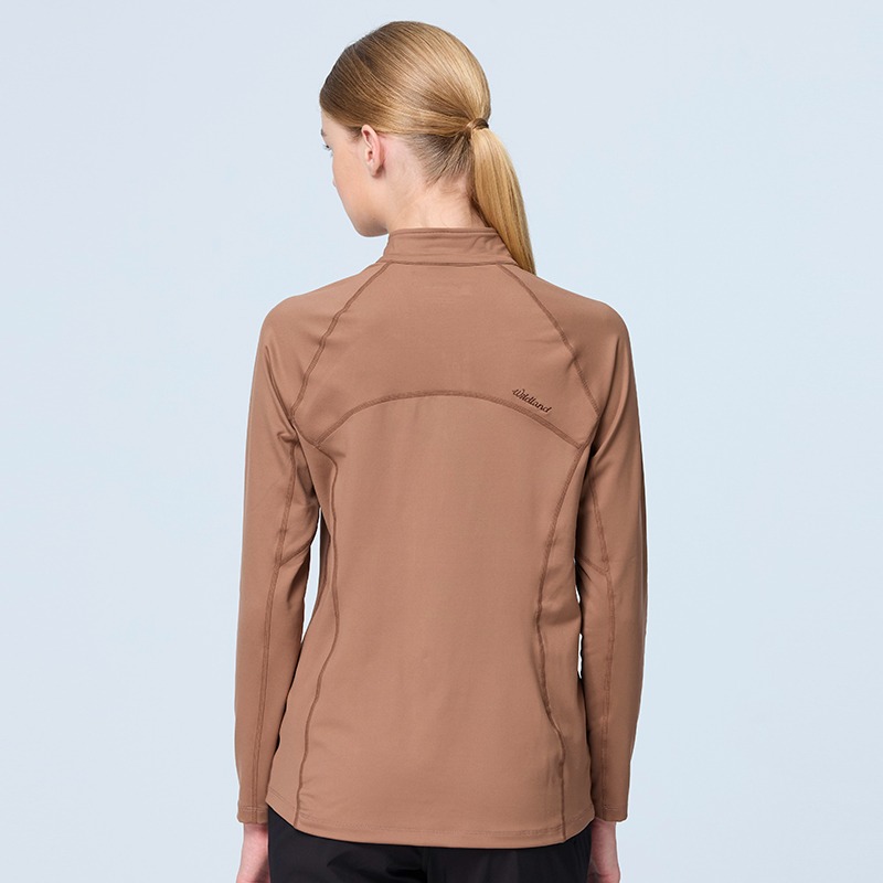 荒野 WILDLAND 女款彈性暖感半襟拉鍊機能衣 0B22611 沙色 中層衣 運動服 OUTDOOR NICE-細節圖4