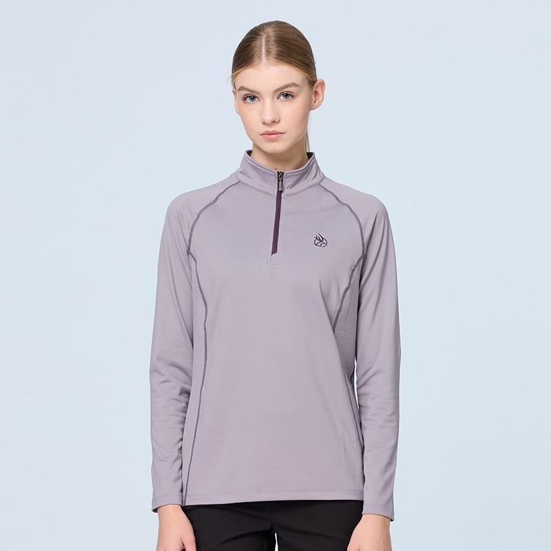 荒野 WILDLAND 女款彈性暖感半襟拉鍊機能衣 0B22611 沙色 中層衣 運動服 OUTDOOR NICE-細節圖2