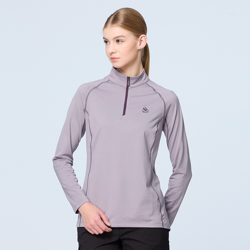 荒野 WILDLAND 女款彈性暖感半襟拉鍊機能衣 0B22611 沙色 中層衣 運動服 OUTDOOR NICE-細節圖3