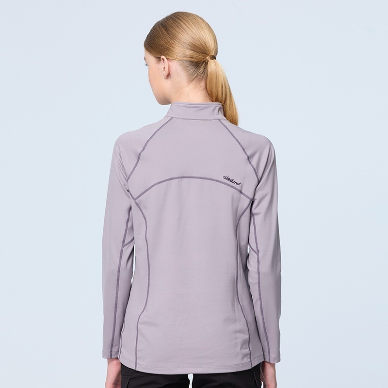 荒野 WILDLAND 女款彈性暖感半襟拉鍊機能衣 0B22611 沙色 中層衣 運動服 OUTDOOR NICE-細節圖4