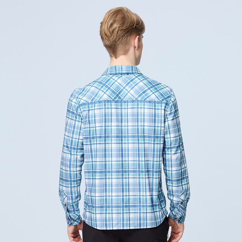 荒野WILDLAND 男款彈性格紋內刷毛保暖襯衫 0B22202 普魯士藍 格紋襯衫 刷毛襯衫 OUTDOOR NICE-細節圖4