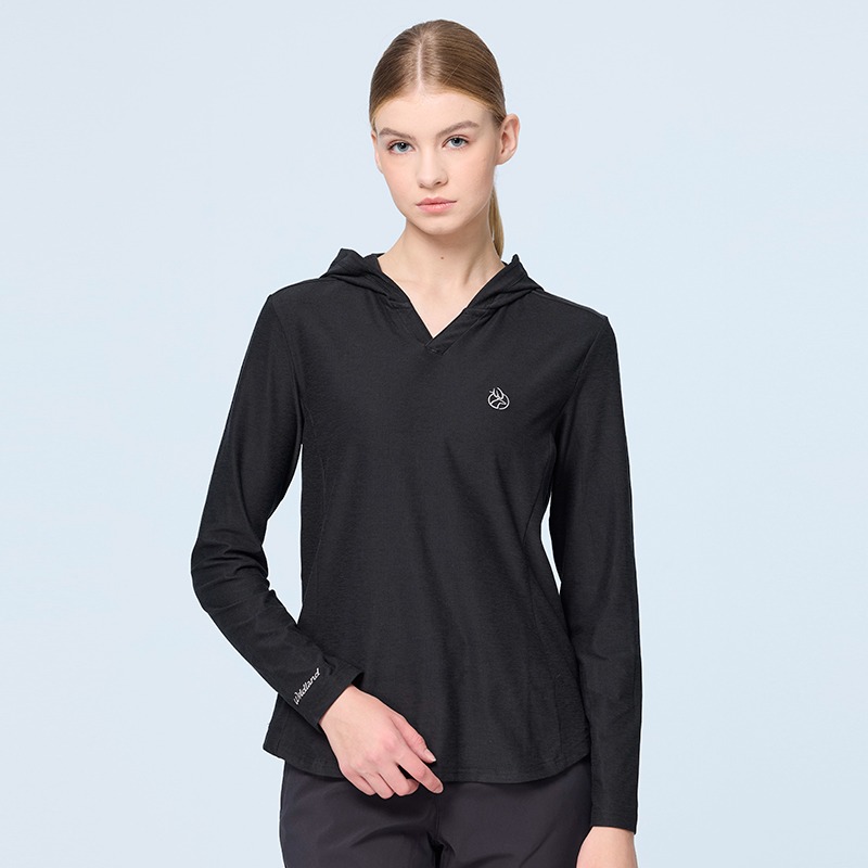 荒野WILDLAND 女款超彈雙色連帽保暖機能衣 0B22619 黑色 磨毛 四向彈性 OUTDOOR NICE-細節圖2