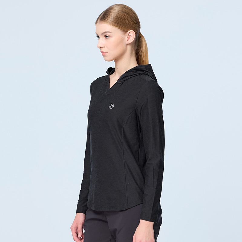 荒野WILDLAND 女款超彈雙色連帽保暖機能衣 0B22619 黑色 磨毛 四向彈性 OUTDOOR NICE-細節圖3