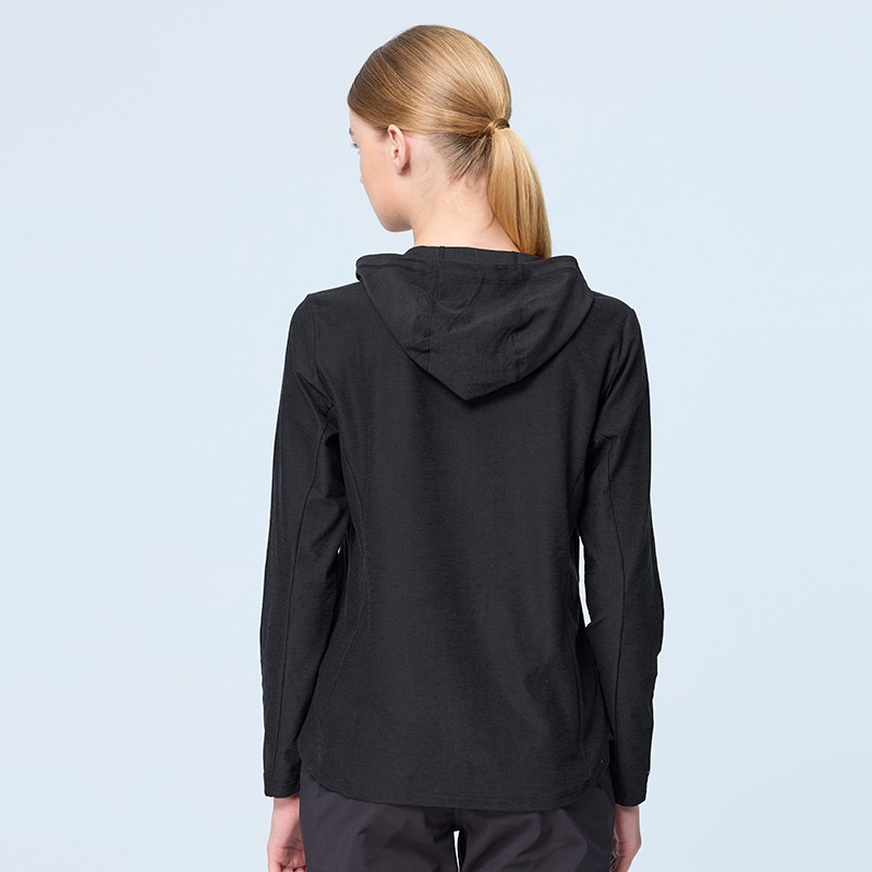 荒野WILDLAND 女款超彈雙色連帽保暖機能衣 0B22619 黑色 磨毛 四向彈性 OUTDOOR NICE-細節圖4