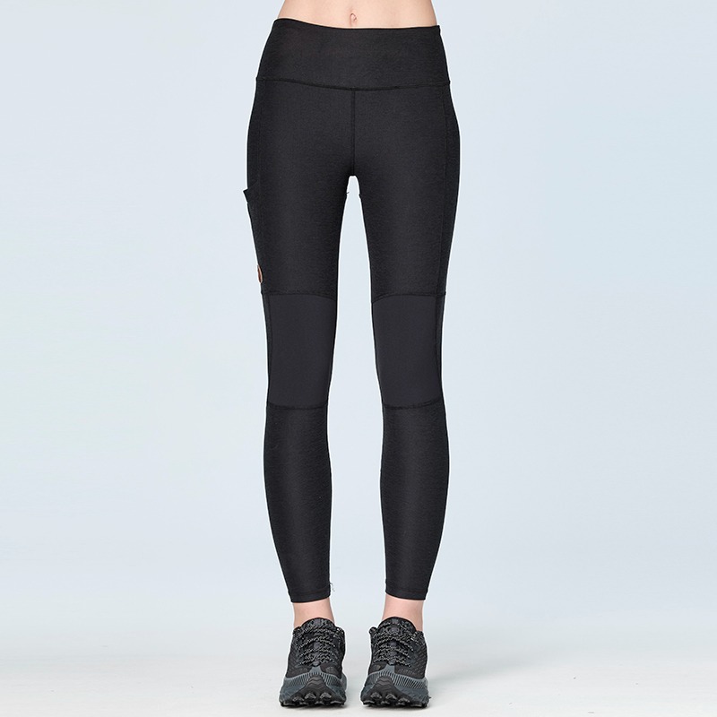 荒野 WILDLAND 女款超彈雙色拼接貼身褲 W2688 黑色 內搭褲 運動緊身褲 OUTDOOR NICE-細節圖2