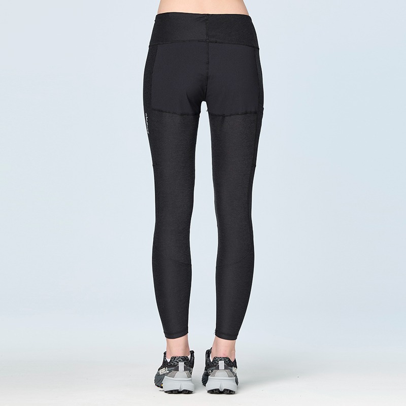 荒野 WILDLAND 女款超彈雙色拼接貼身褲 W2688 黑色 內搭褲 運動緊身褲 OUTDOOR NICE-細節圖3