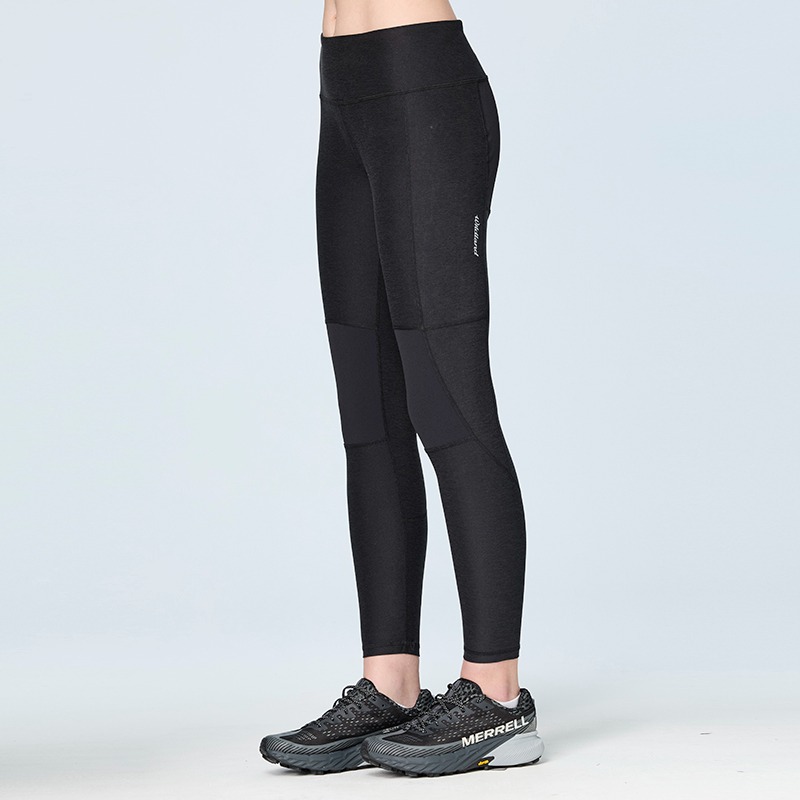 荒野 WILDLAND 女款超彈雙色拼接貼身褲 W2688 黑色 內搭褲 運動緊身褲 OUTDOOR NICE-細節圖5