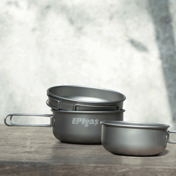 日本EPIGAS T-8001 鈦鍋具組 2鍋1蓋 鈦鍋 鈦碗 鍋具 鍋組 登山露營 個人鍋 OUTDOOR NICE-細節圖2
