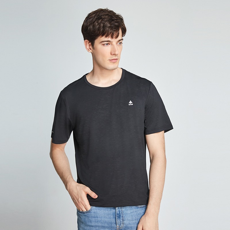 名典 Spar 男款緹花短袖圓領T恤 SA1098105 黑色 排汗衣 運動T恤 OUTDOOR NICE-細節圖2