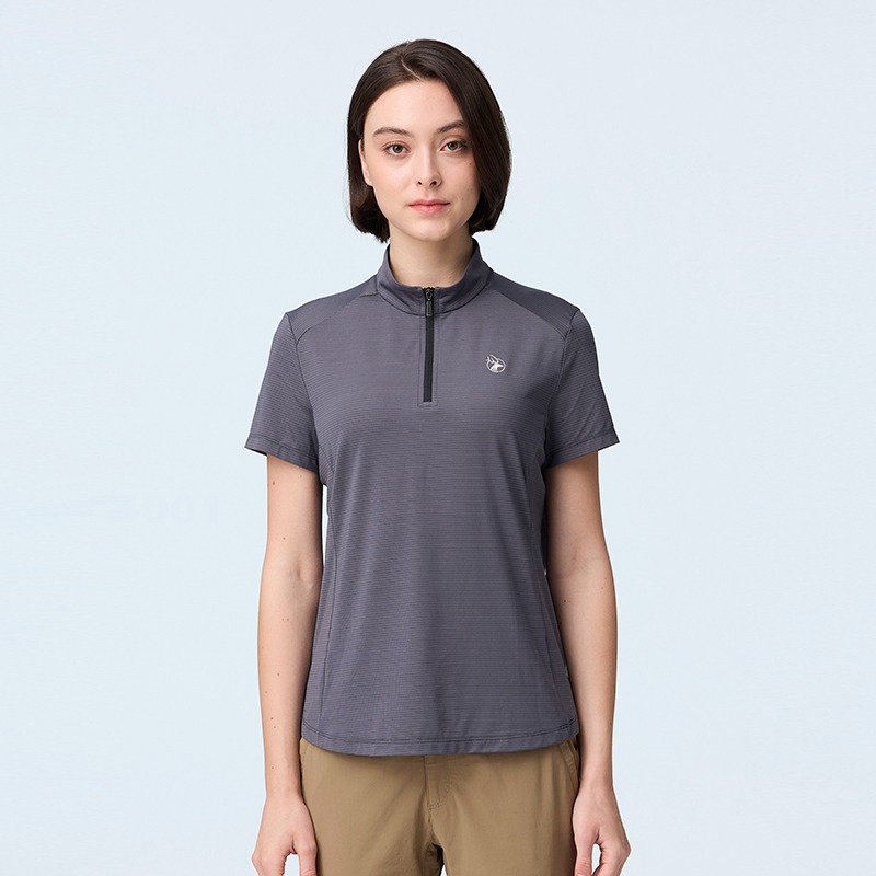 荒野WILDLAND 女款彈性銀纖維半開襟都會款 0B21613 尊爵灰 排汗透氣 立領上衣 OUTDOOR NICE-細節圖2