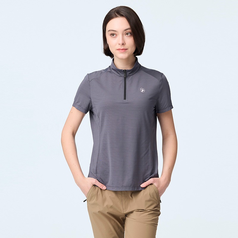 荒野WILDLAND 女款彈性銀纖維半開襟都會款 0B21613 尊爵灰 排汗透氣 立領上衣 OUTDOOR NICE-細節圖3