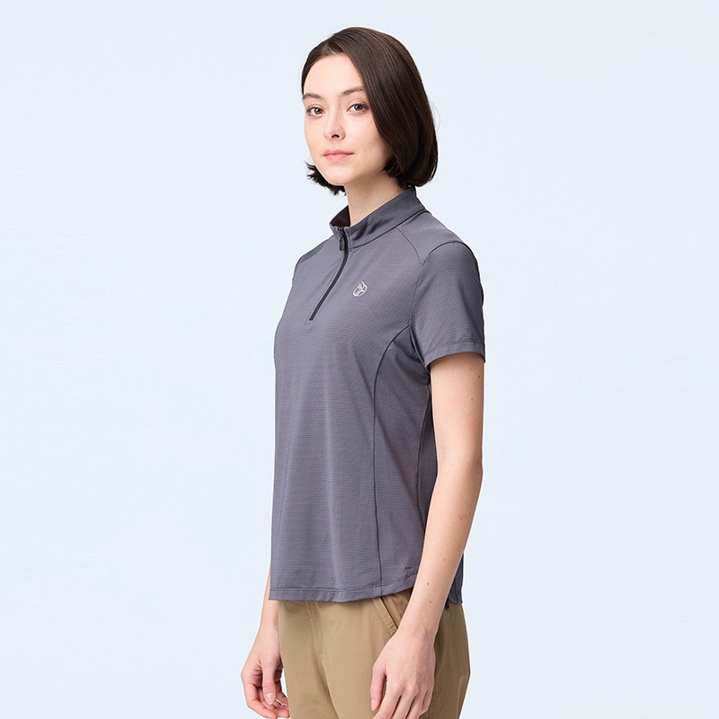 荒野WILDLAND 女款彈性銀纖維半開襟都會款 0B21613 尊爵灰 排汗透氣 立領上衣 OUTDOOR NICE-細節圖4