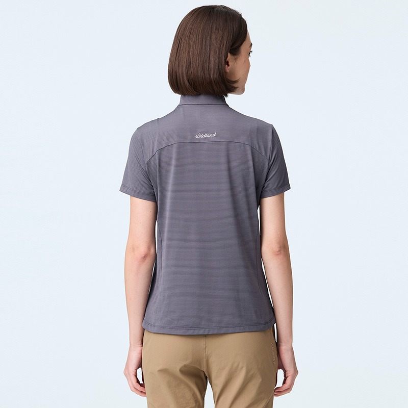 荒野WILDLAND 女款彈性銀纖維半開襟都會款 0B21613 尊爵灰 排汗透氣 立領上衣 OUTDOOR NICE-細節圖5