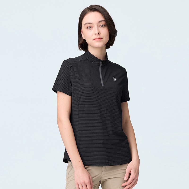 荒野WILDLAND 女款彈性銀纖維半開襟都會款 0B21613 黑色 排汗透氣 立領上衣 OUTDOOR NICE-細節圖3