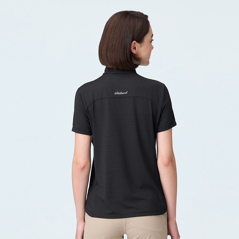 荒野WILDLAND 女款彈性銀纖維半開襟都會款 0B21613 黑色 排汗透氣 立領上衣 OUTDOOR NICE-細節圖4