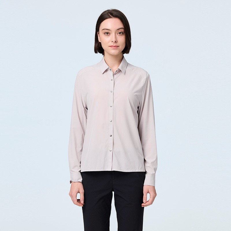 荒野WILDLAND 女款彈性極輕量抗UV長袖襯衫 0B21205 冰山灰 排汗襯衫 防曬襯衫 OUTDOOR NICE-細節圖2