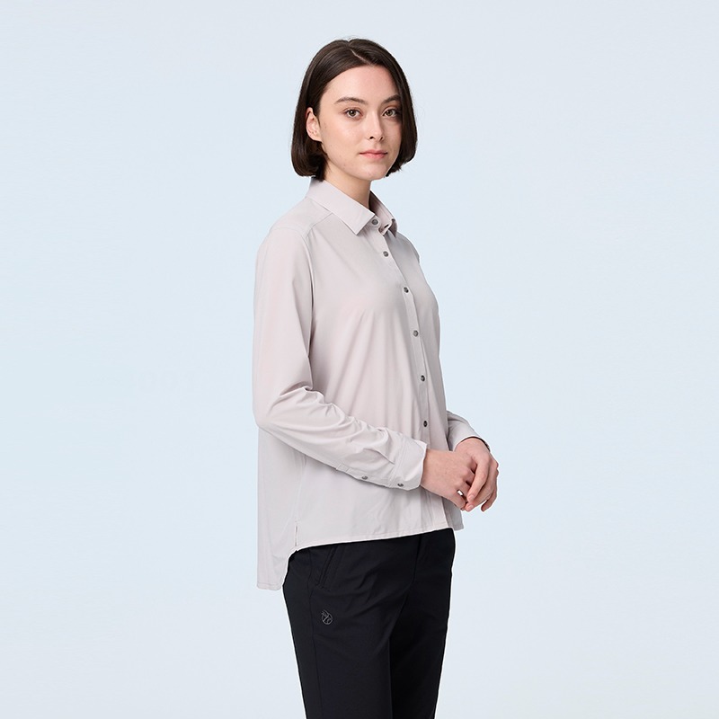 荒野WILDLAND 女款彈性極輕量抗UV長袖襯衫 0B21205 冰山灰 排汗襯衫 防曬襯衫 OUTDOOR NICE-細節圖3
