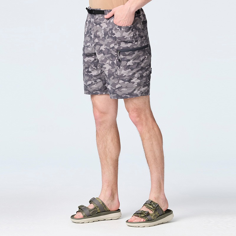 荒野 WILDLAND 男款迷彩抗UV多口袋工裝短褲 0B21382 迷彩灰 排汗短褲 五分褲 OUTDOOR NICE-細節圖3