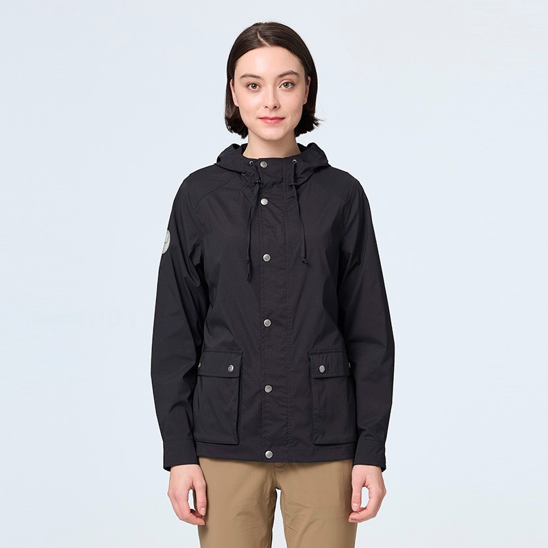 荒野WILDLAND 女款防潑抗UV機能連帽外套 0B21901 印黑色 防曬外套 機能外套 OUTDOOR NICE-細節圖2