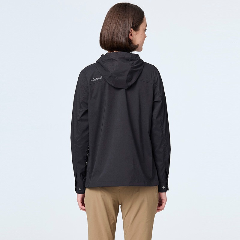 荒野WILDLAND 女款防潑抗UV機能連帽外套 0B21901 印黑色 防曬外套 機能外套 OUTDOOR NICE-細節圖4