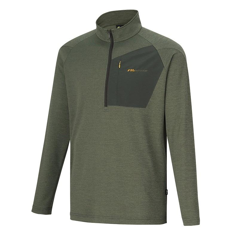 維特FIT 男款吸濕排汗抗UV麻花立領上衣 PW1105 橄欖綠 休閒服 排汗衣 薄長袖上衣 OUTDOOR NICE-細節圖2