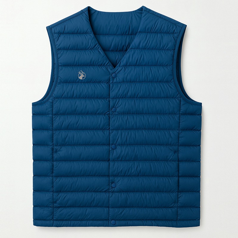 荒野WILDLAND 男款700FP輕暖V領羽絨背心 0B32176 霧青色 保暖背心 內背心 OUTDOOR NICE-細節圖2
