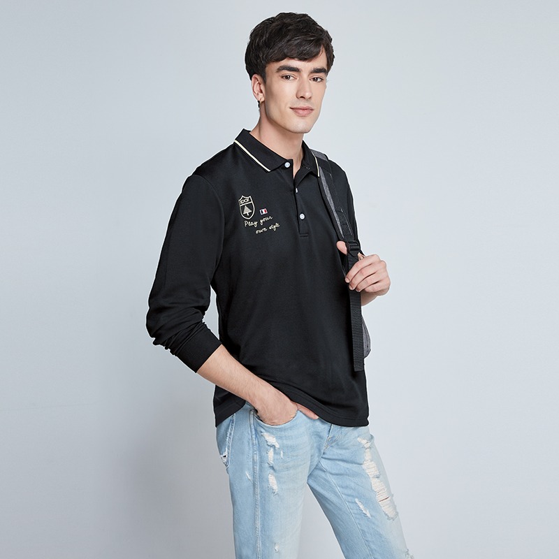 名典 Spar 男款長袖排汗POLO衣 黑色 SA1088301 排汗上衣 休閒服 團體服 OUTDOOR NICE-細節圖2