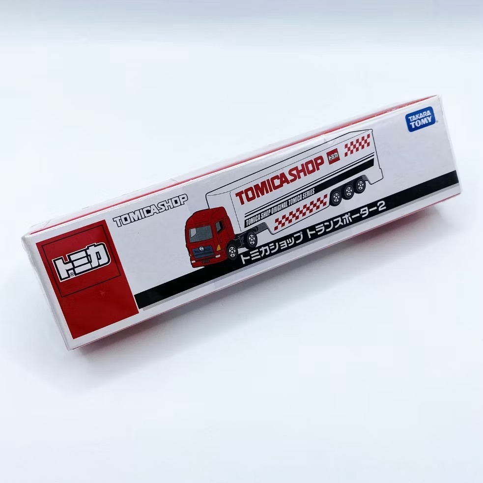 TOMICA SHOP 限定 多美小汽車 加長型貨櫃車 運輸車 長車 紅白 特注 絕版 盒損-細節圖2