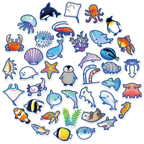 【Happy Store】40張彩色繽紛可愛海洋生物貼紙/手帳素材筆電水杯咕卡/防水DIY