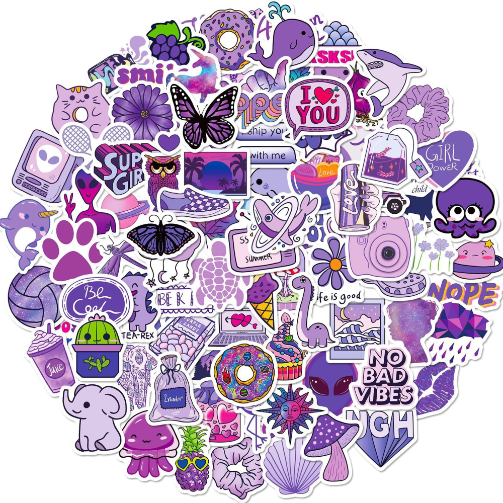 【Happy Store】100張紫色/黃色小清新混搭風貼紙/個性裝飾行李箱筆記本吉他安全帽/防水DIY-細節圖5