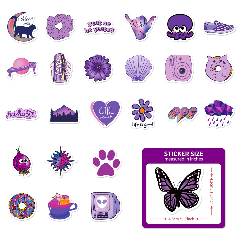 【Happy Store】100張紫色/黃色小清新混搭風貼紙/個性裝飾行李箱筆記本吉他安全帽/防水DIY-細節圖6