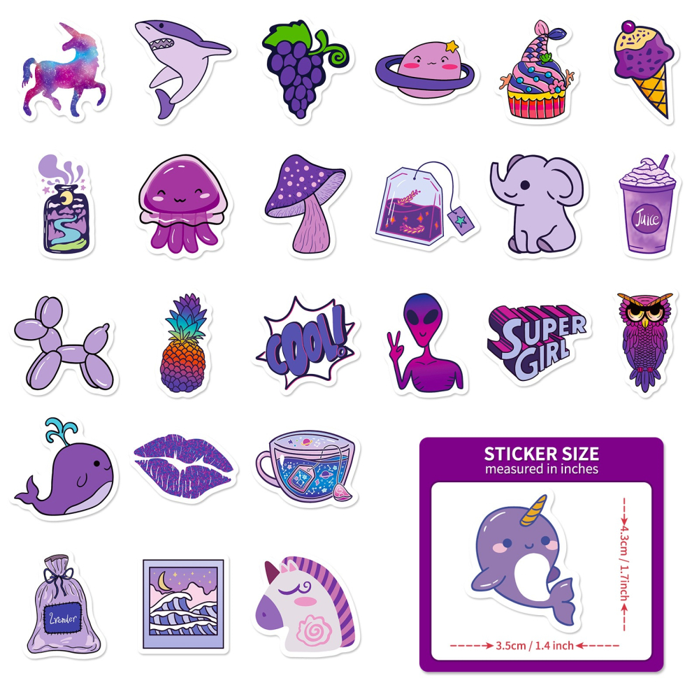 【Happy Store】100張紫色/黃色小清新混搭風貼紙/個性裝飾行李箱筆記本吉他安全帽/防水DIY-細節圖7