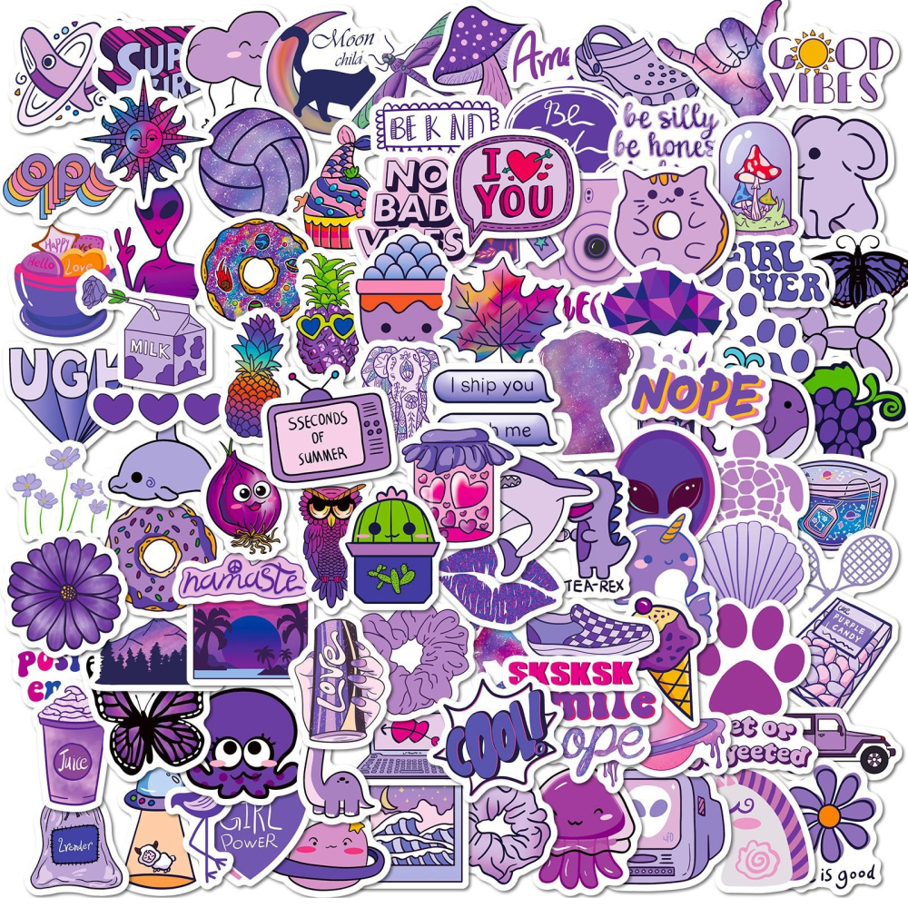 【Happy Store】100張紫色/黃色小清新混搭風貼紙/個性裝飾行李箱筆記本吉他安全帽/防水DIY-細節圖9