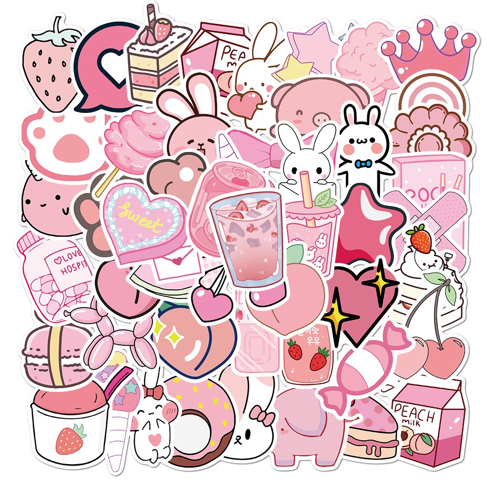 【Happy Store】50張新款卡通粉色少女塗鴉貼紙/行李箱吉他滑板/防水不留膠-細節圖2