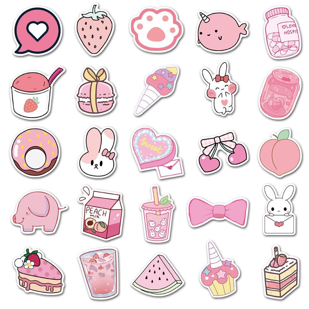 【Happy Store】50張新款卡通粉色少女塗鴉貼紙/行李箱吉他滑板/防水不留膠-細節圖3