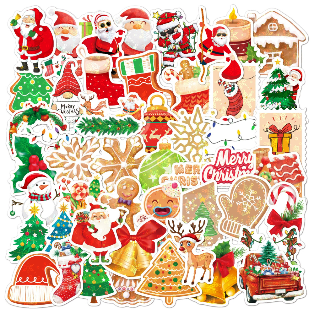 【Happy Store】50張聖誕節大尺寸貼紙全息鐳射貼紙/派對禮品裝飾/防水DIY-細節圖9