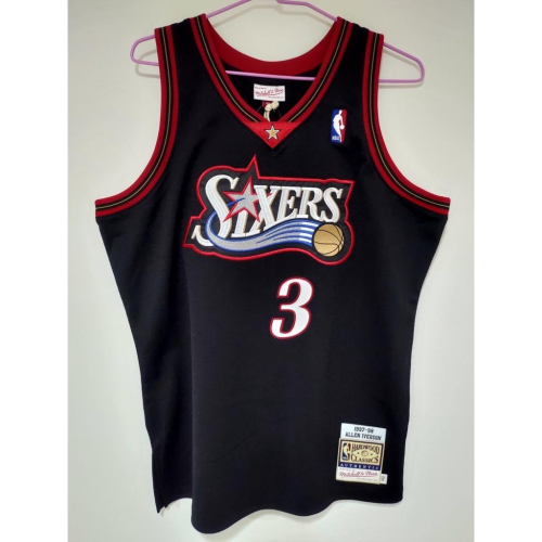 NBA球衣 Allen Iverson 七六人隊 M&amp;N 復古球員版 1997-1998客場黑 窄肩 全新含吊牌 44L