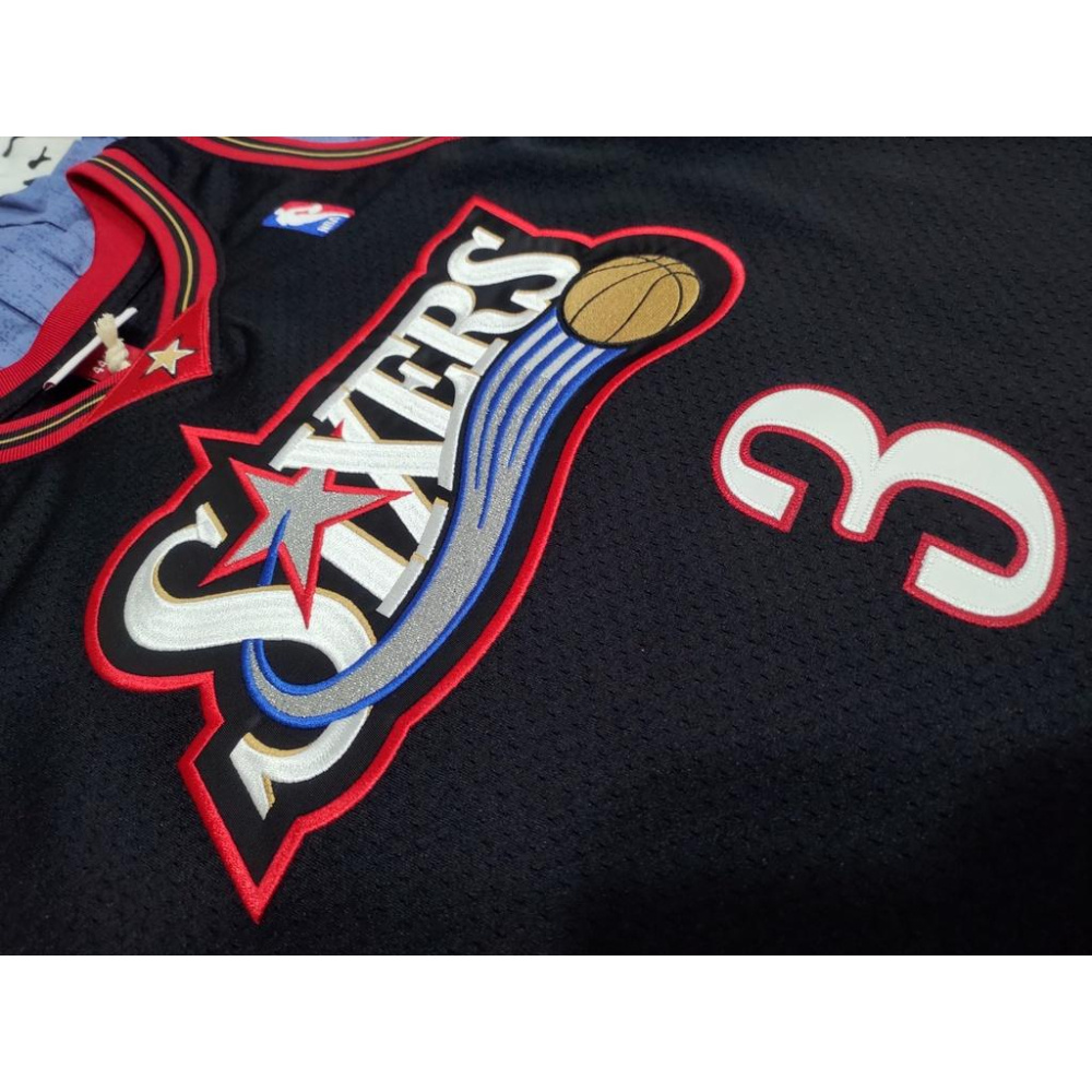 NBA球衣 Allen Iverson 七六人隊 M&N 復古球員版 1997-1998客場黑 窄肩 全新含吊牌 44L-細節圖5