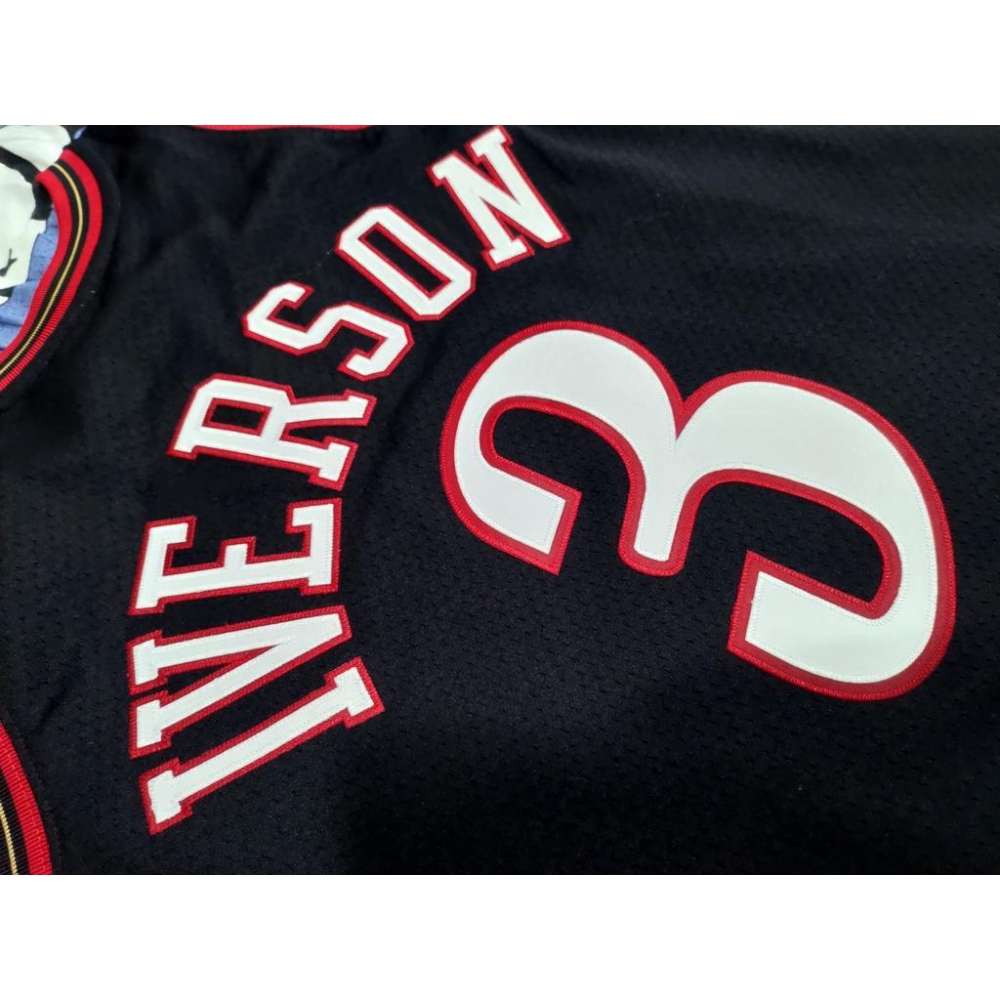 NBA球衣 Allen Iverson 七六人隊 M&N 復古球員版 1997-1998客場黑 窄肩 全新含吊牌 44L-細節圖6