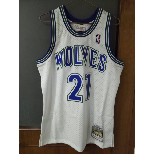 NBA 球衣 Kevin Garnett M&amp;N Wolves 灰狼 新人年 復古白 復古 熱轉印 M號