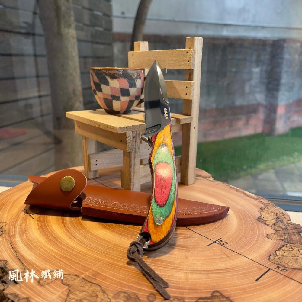 幻彩木柄露營手把肉刀水果刀 附精緻皮套 台灣現貨 高硬度鉬釩鋼亮面刀刃幻彩木柄家用戶外露營皆合用牛排刀手把肉刀水果刀-細節圖8