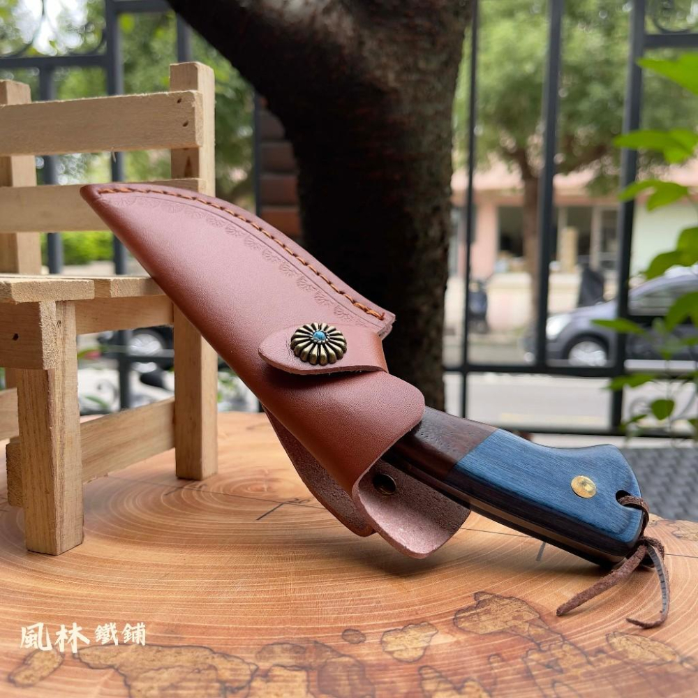 鍛打錘紋彎背釣魚手把肉切魚刀 附精緻皮套 露營烤肉分割刀殺魚切魚專用刀戶外刀具水果刀剔骨刀手把肉刀萬用小刀-細節圖2