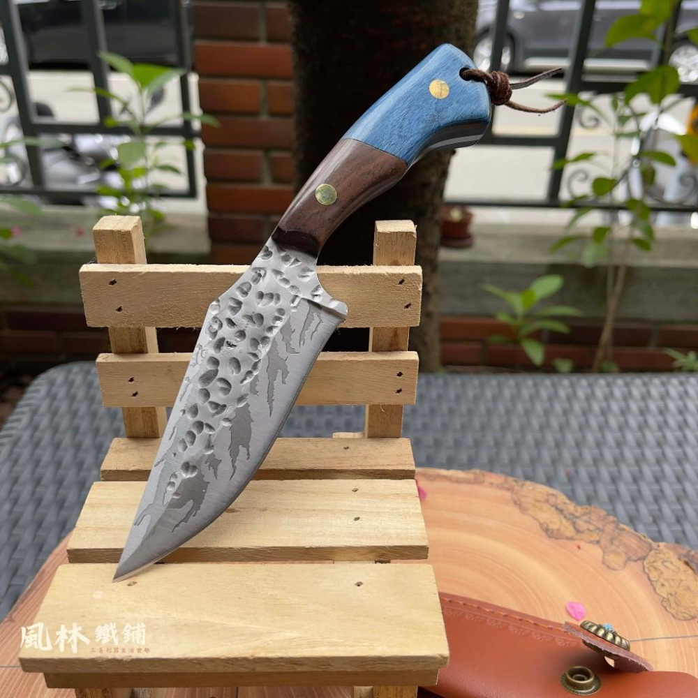 鍛打錘紋彎背釣魚手把肉切魚刀 附精緻皮套 露營烤肉分割刀殺魚切魚專用刀戶外刀具水果刀剔骨刀手把肉刀萬用小刀-細節圖5