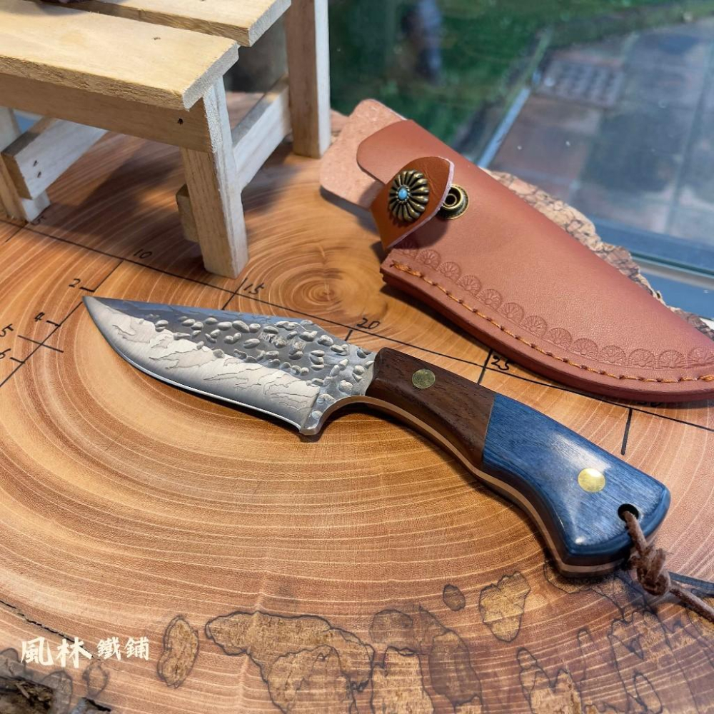 鍛打錘紋彎背釣魚手把肉切魚刀 附精緻皮套 露營烤肉分割刀殺魚切魚專用刀戶外刀具水果刀剔骨刀手把肉刀萬用小刀-細節圖6