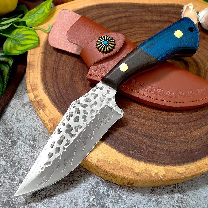 鍛打錘紋彎背釣魚手把肉切魚刀 附精緻皮套 露營烤肉分割刀殺魚切魚專用刀戶外刀具水果刀剔骨刀手把肉刀萬用小刀-細節圖9