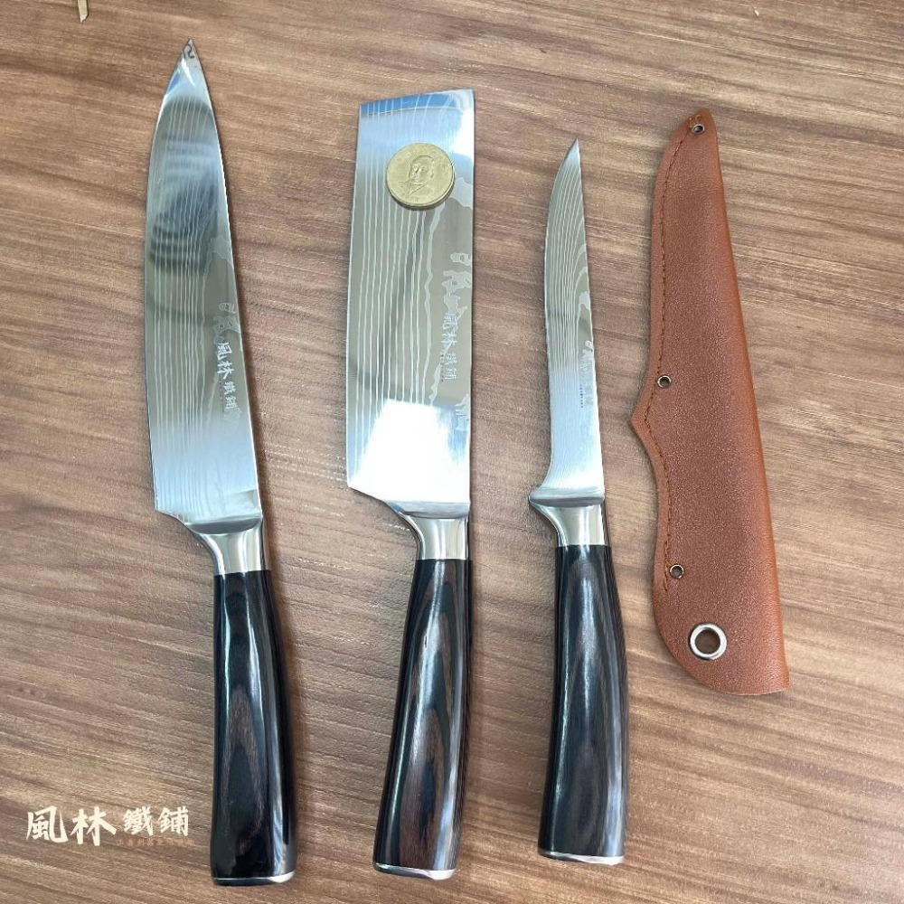 【大馬士革紋主廚刀小菜刀剔骨刀三刀組】『台灣現貨』雷射大馬士革紋 西式主廚刀菜刀萬用刀有(主廚刀、小菜刀、剔骨刀)三刀-細節圖2