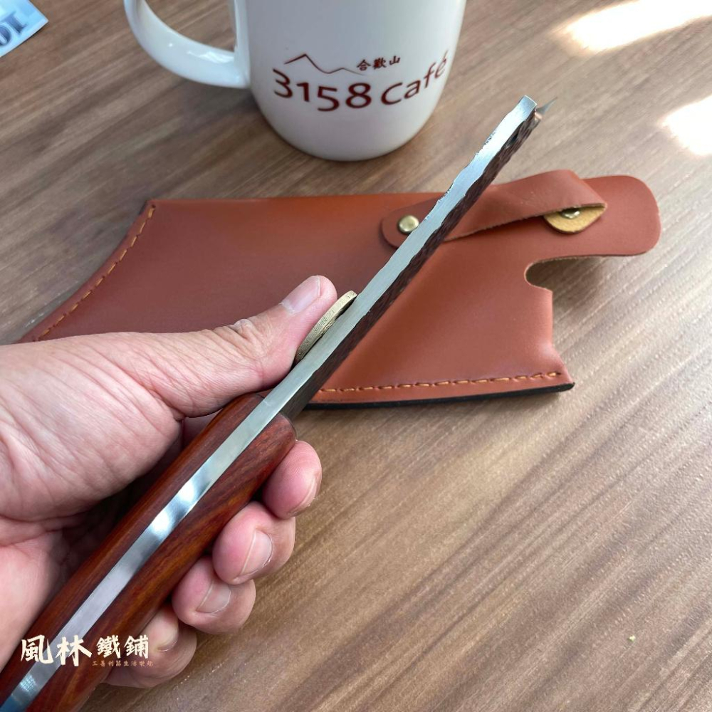【鍛打深紋戰術小菜刀】附皮套 戰術刀屠宰刀切肉剔骨刀木柄小彎刀手工鍛打錘紋分割肉刀不銹鋼戶外小菜刀-細節圖3