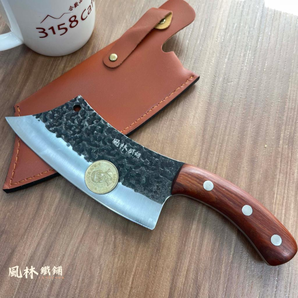 【鍛打深紋戰術小菜刀】附皮套 戰術刀屠宰刀切肉剔骨刀木柄小彎刀手工鍛打錘紋分割肉刀不銹鋼戶外小菜刀-細節圖6