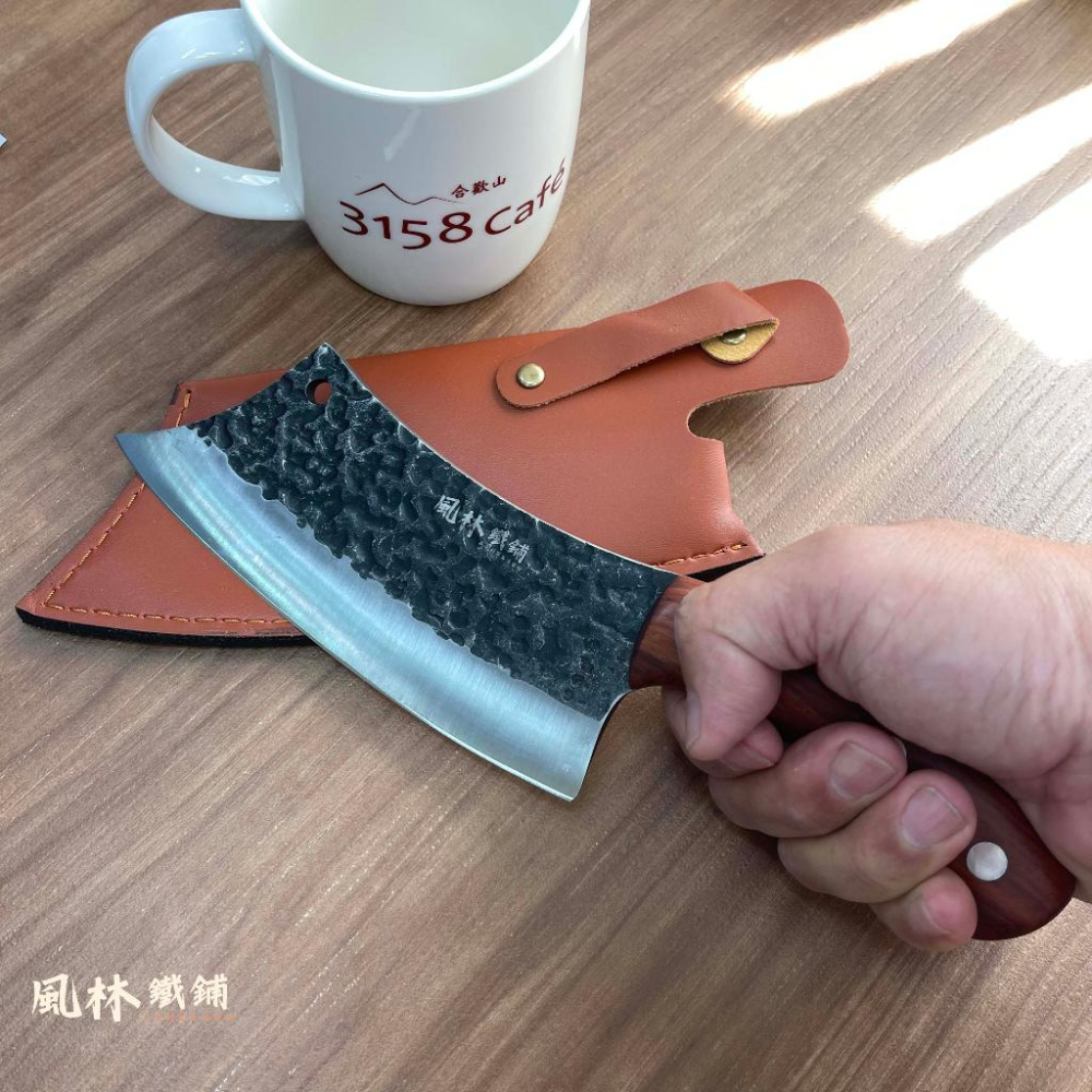 【鍛打深紋戰術小菜刀】附皮套 戰術刀屠宰刀切肉剔骨刀木柄小彎刀手工鍛打錘紋分割肉刀不銹鋼戶外小菜刀-細節圖7